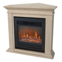 Cadiz Corner Lucius LED Kamin Naturstein Weiß