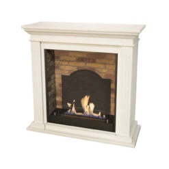 Cadiz Bioethanol Kamin Weiß Mit Steindekor Und Medaillon