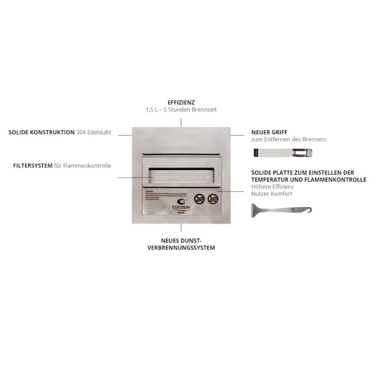 Cocoon Fires PEDESTAL Designer Ethanolkamin Schwarz/Edelstahl – Bild 11