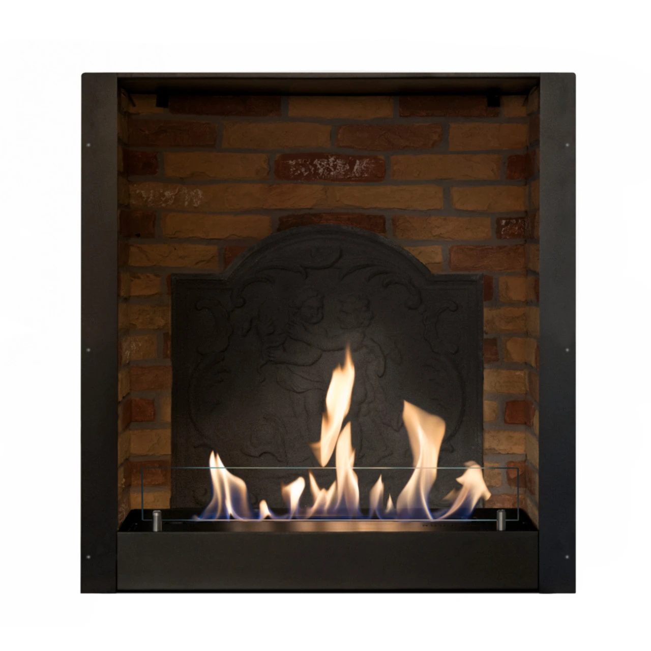 Cadiz Corner Bioethanol Kamin Naturstein Weiß Mit Steindekor Und Medaillon – Bild 3