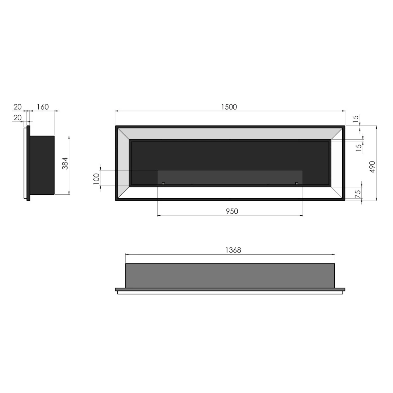 FRAME 1500 Schwarz Ethanolkamin Einbaukassette – Bild 9