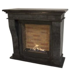 Kreta Bioethanol Kamin Naturstein Schwarz Mit Steindekor