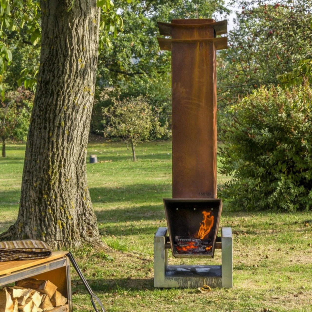 Gartenkamin TIBET Cortenstahl Mit Optionalem Grillrost – Bild 2