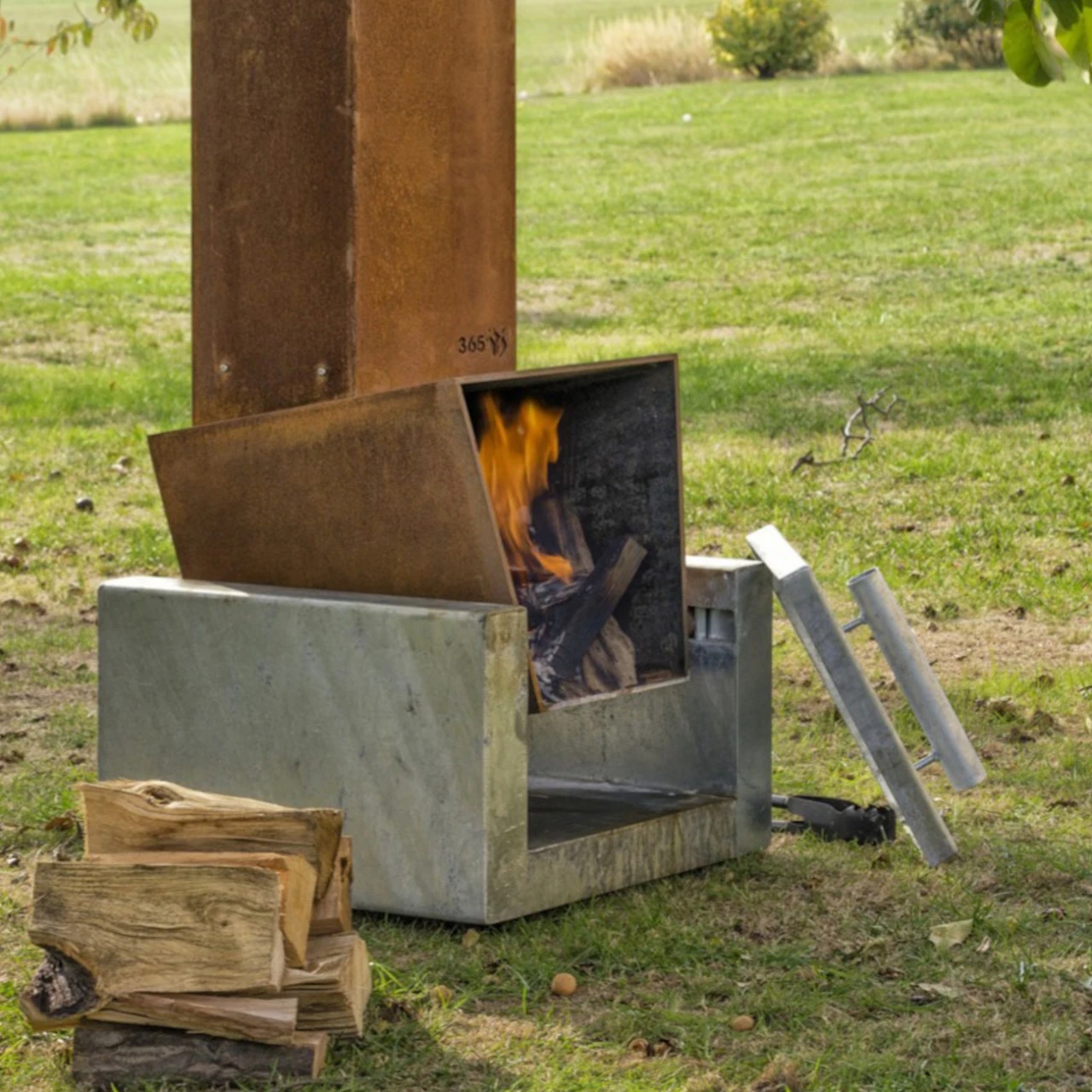 Gartenkamin TIBET Cortenstahl Mit Optionalem Grillrost – Bild 3