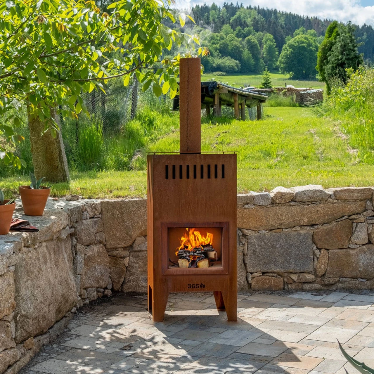 Gartenkamin TINUS Cortenstahl Mit Optionalem Grillrost – Bild 2