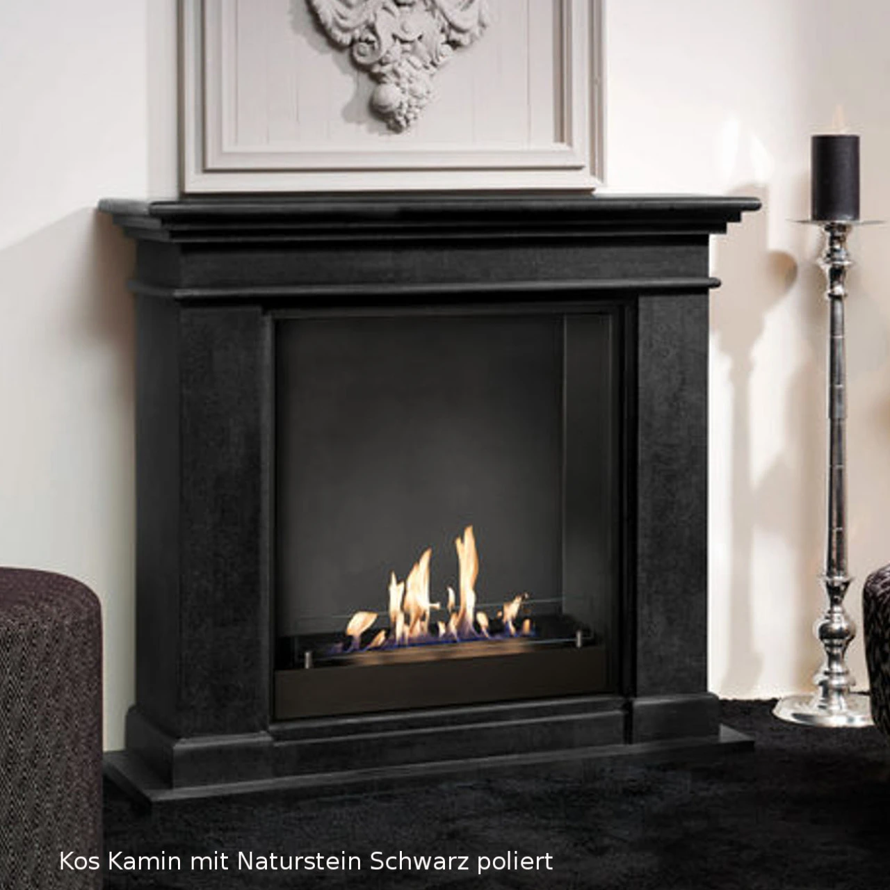 Kos Bioethanol Kamin Schwarz Naturstein Poliert / Unpoliert – Bild 2