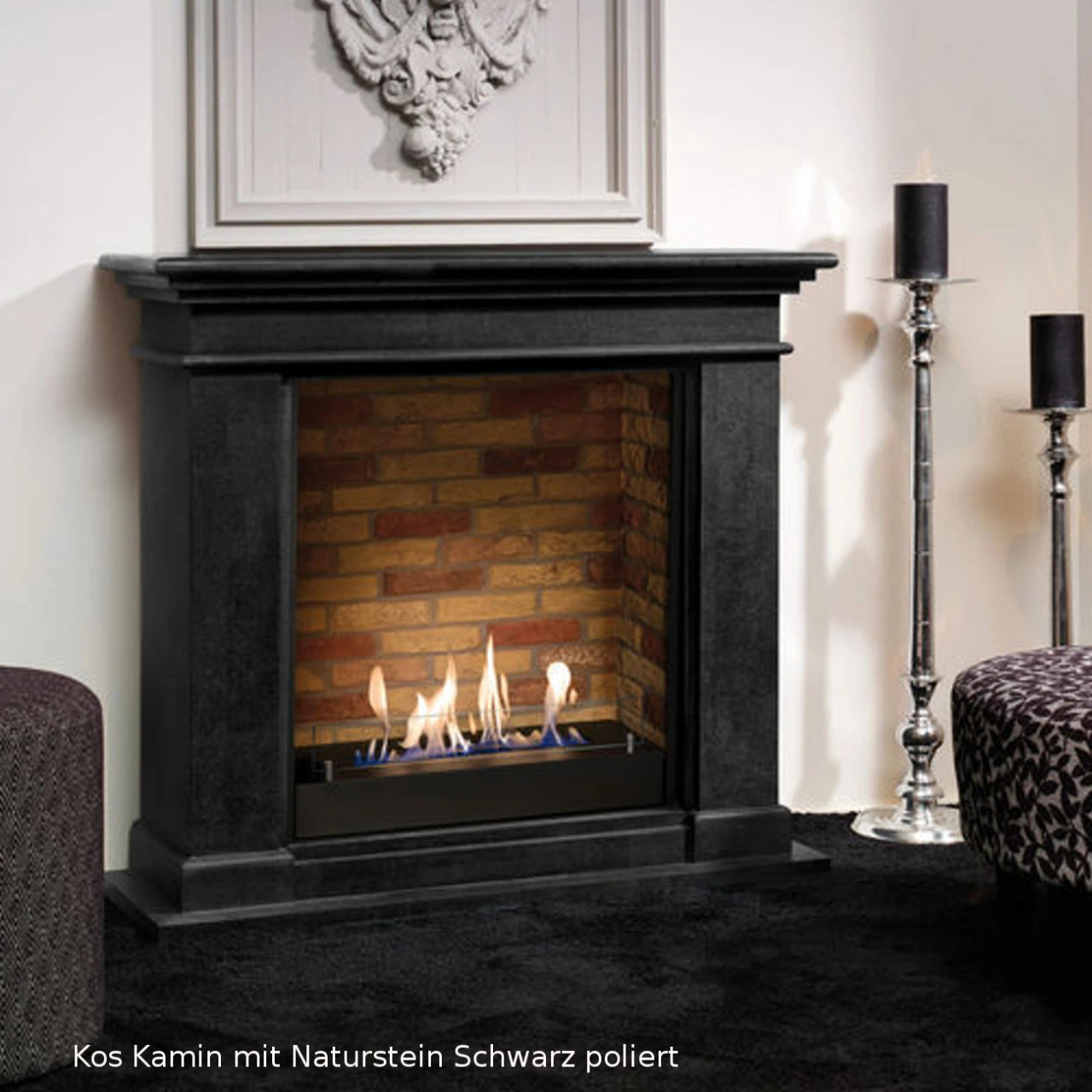 Kos Bioethanol Kamin Schwarz Naturstein Mit Steindekor – Bild 2