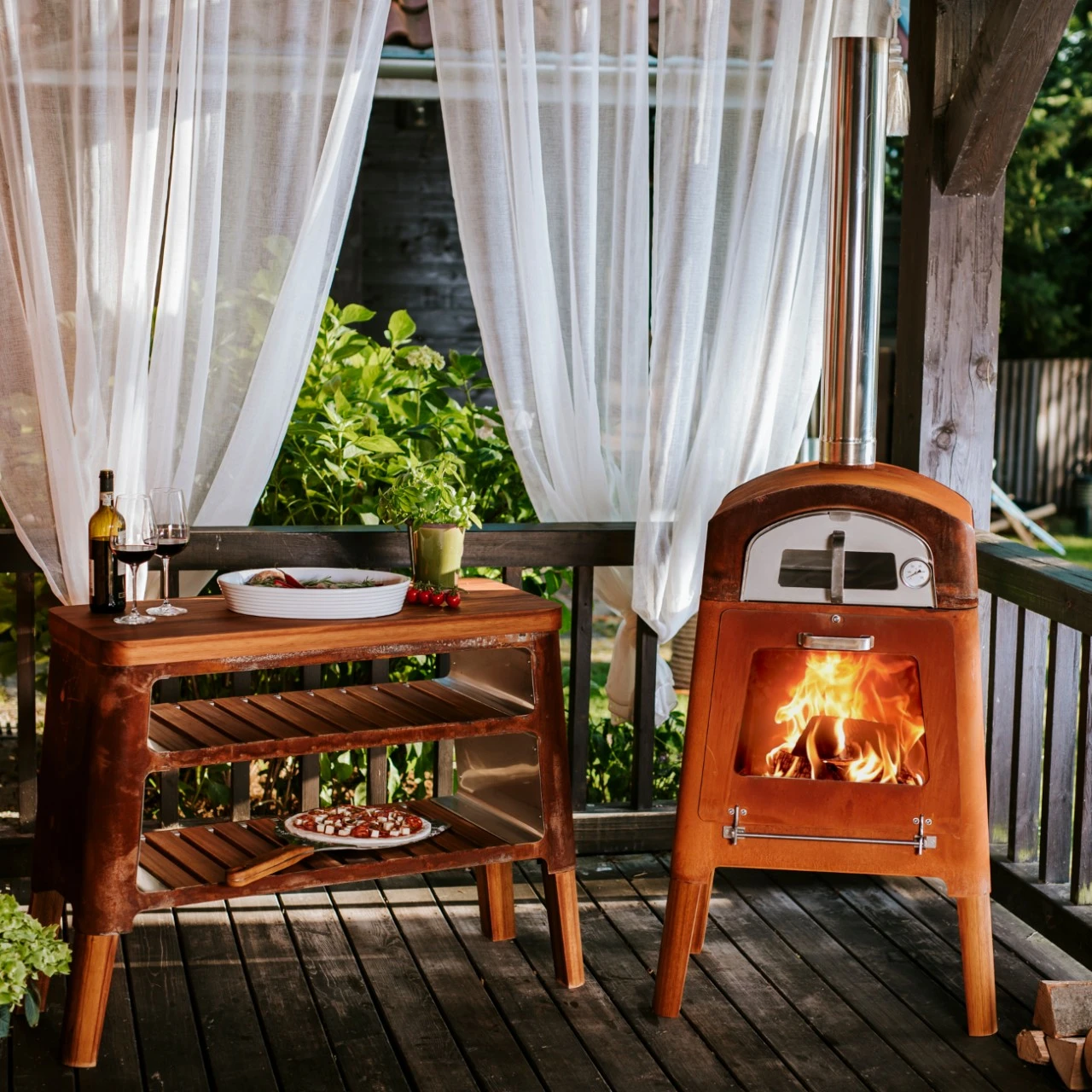 Nexo Pizza Holzofen Mit Grillplatte Cortenstahl – Bild 4