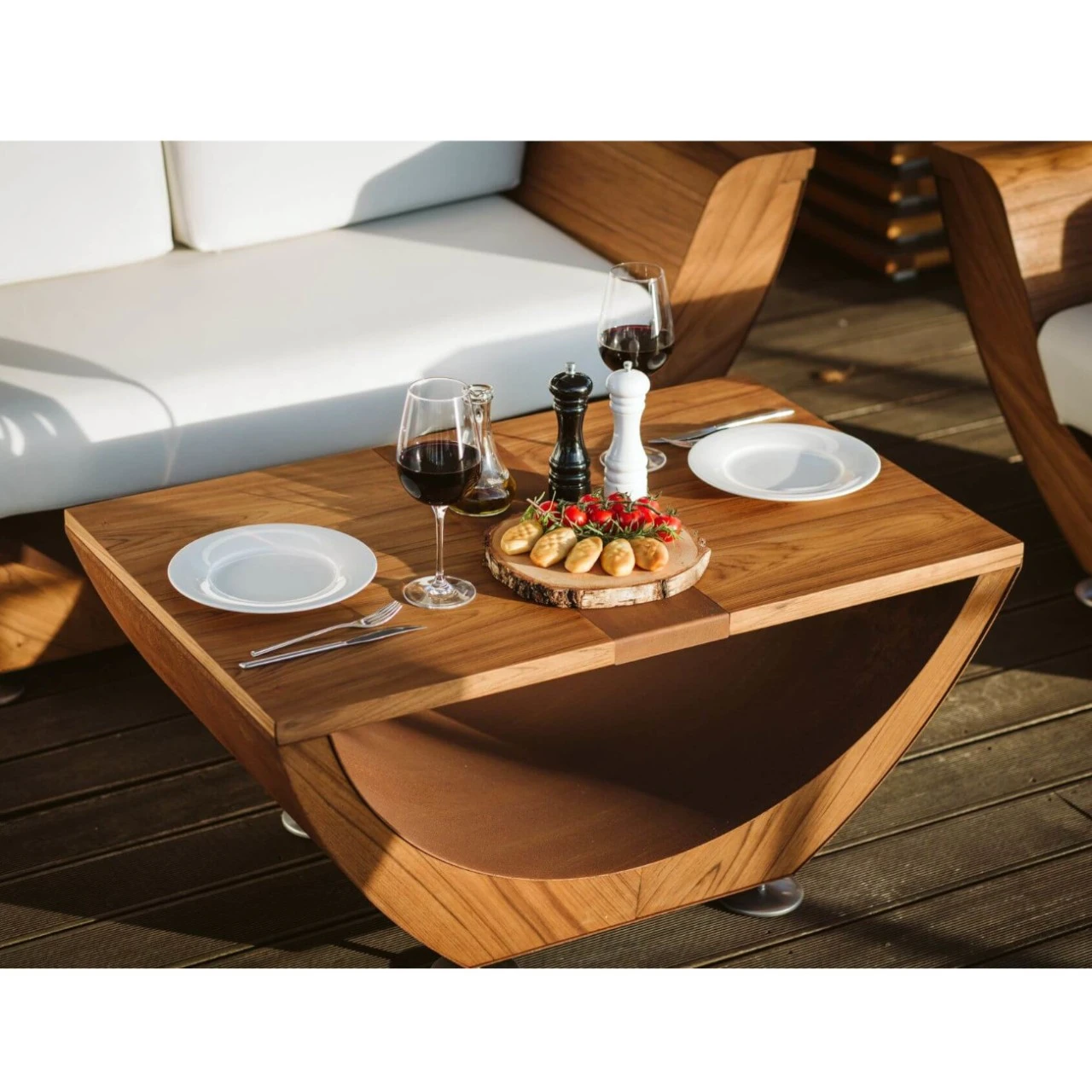 Narie Outdoor Lounge Sitzgruppe Mit Couch Tisch Cortenstahl Ice Weiß – Bild 7