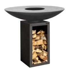 Gartenkamin Plancha Grill PIO100 Schwarz Mit Holzfach