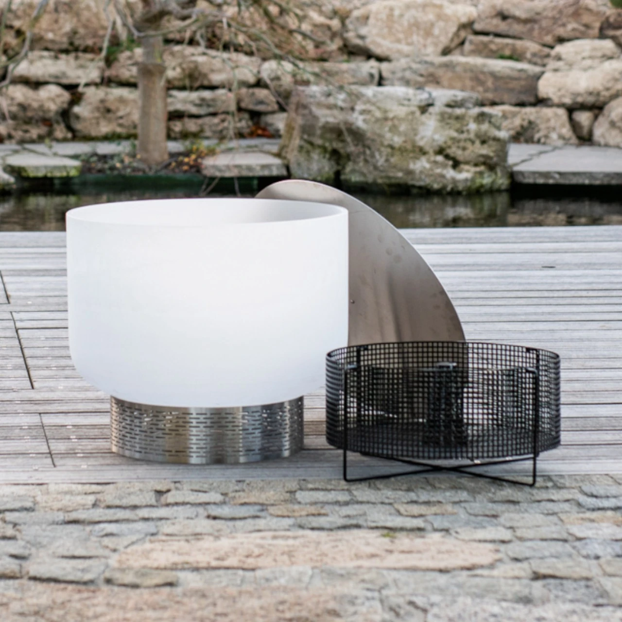 QFlame Basket Quarz Feuerschale Feuerkorb Terrassen Set – Bild 4