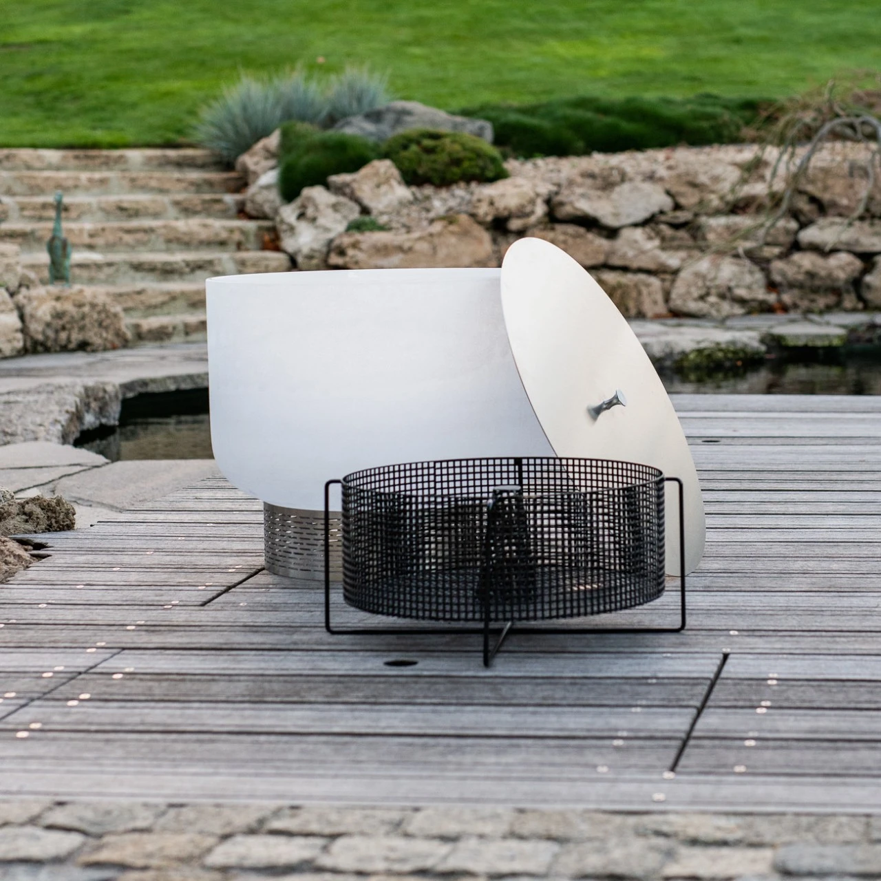 QFlame Basket Quarz Feuerschale Feuerkorb Terrassen Set – Bild 7